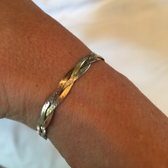 90’s 925 fmc tricolor 6.5in (approx) braided bracelet. Rose/white/yellow gold. - Picture 1 of 15